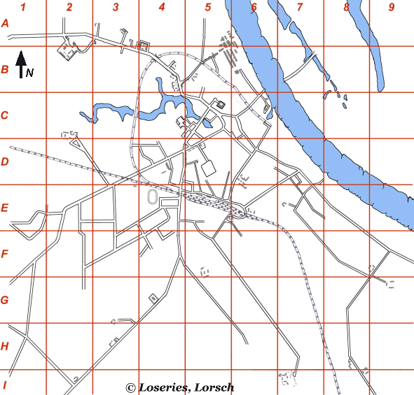 Dies ist eine Skizze des Stadtplans Ragnit um das Jahr 1937. Die Graphik unterliegt dem Copyright.